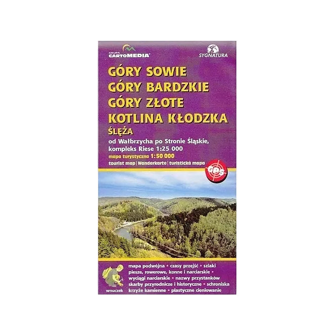 Góry Sowie, Góry Bardzkie, Góry Złote, Kotlina Kłodzka, Ślęża. Mapa 1:50 000