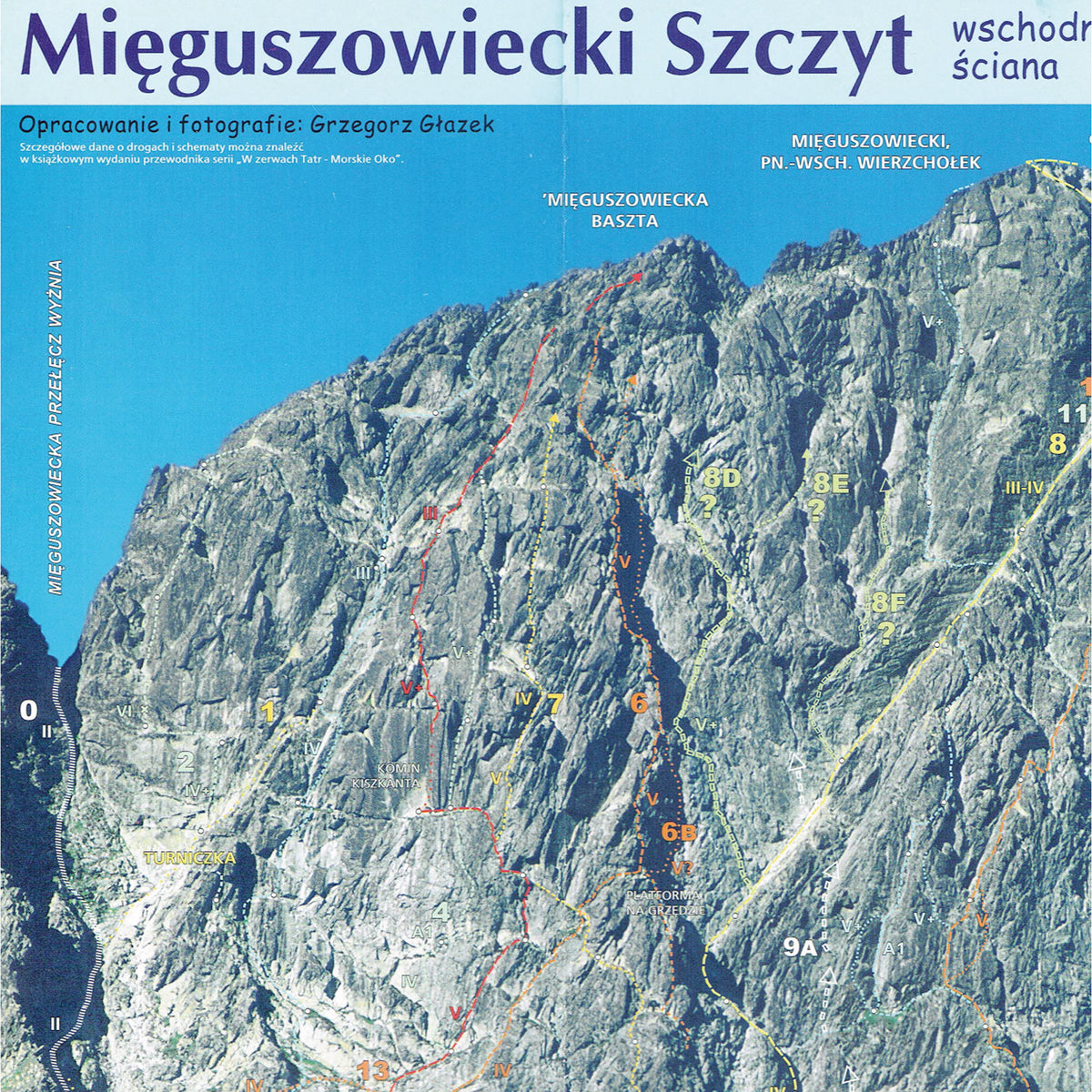 Kazalnica Mięguszowiecka oraz Mięguszowiecki Szczyt, wschodnia ściana. Mapa TOPO