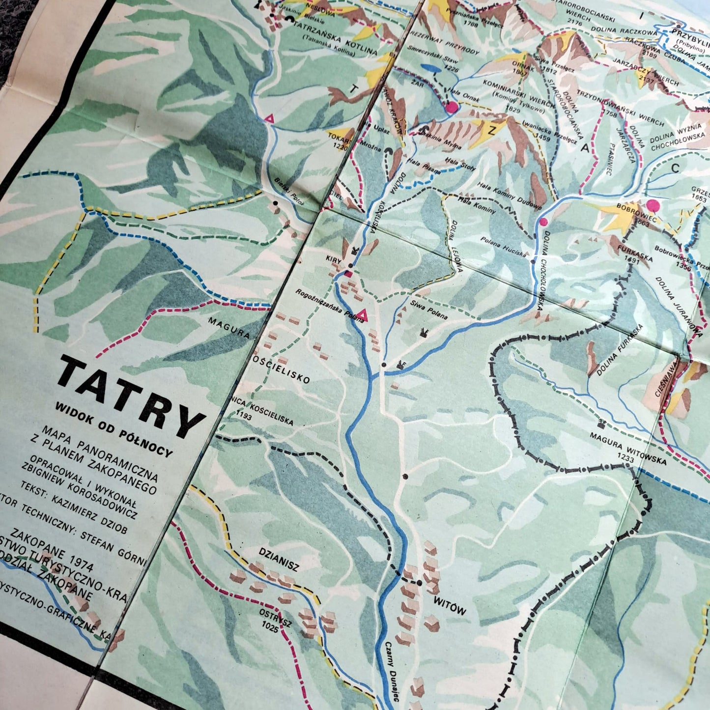 Tatry. Widok od północy. Mapa panoramiczna z planem Zakopanego