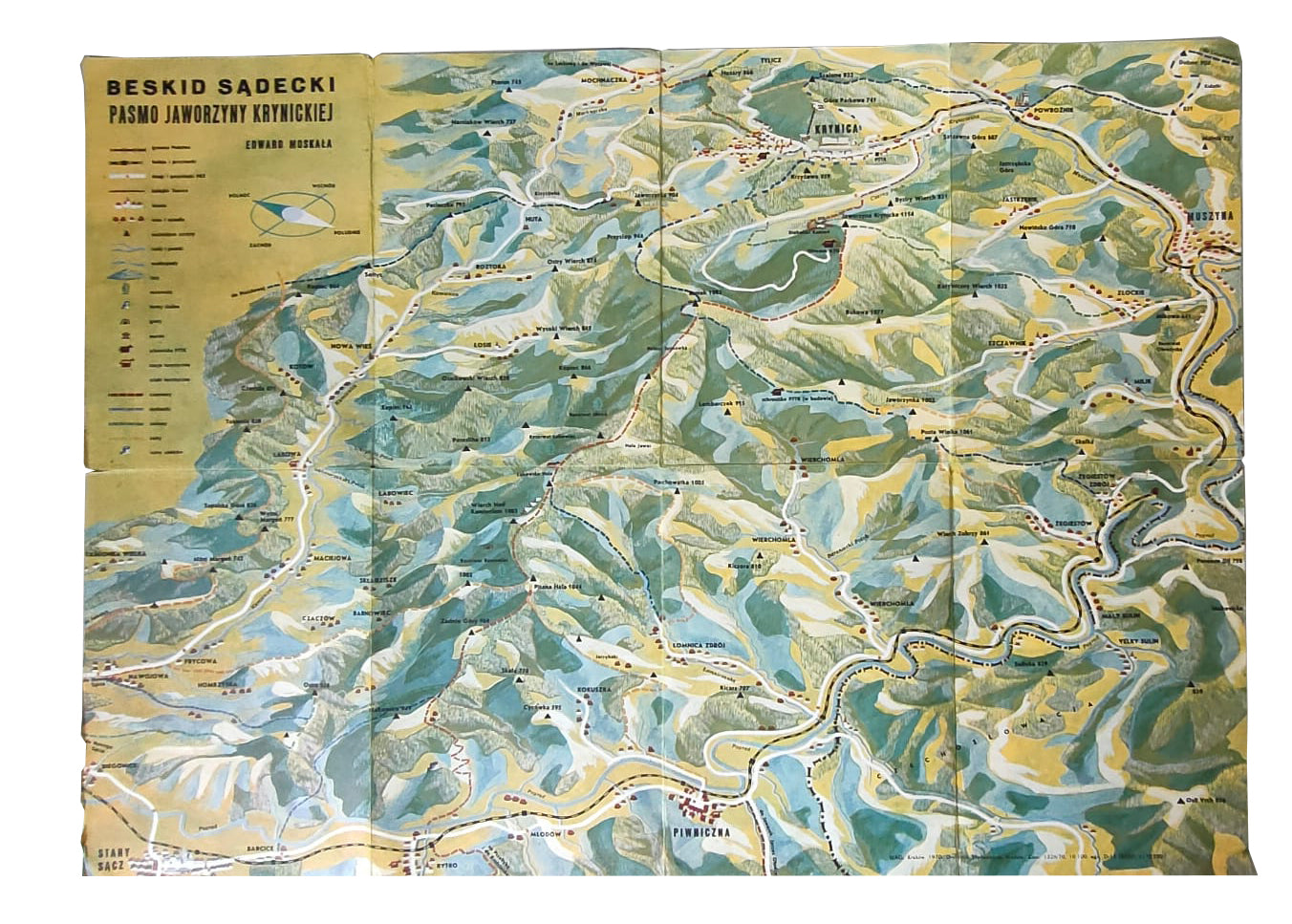 Beskid Sądecki. Pasmo Jaworzyny Krynickiej. Mapa panoramiczna
