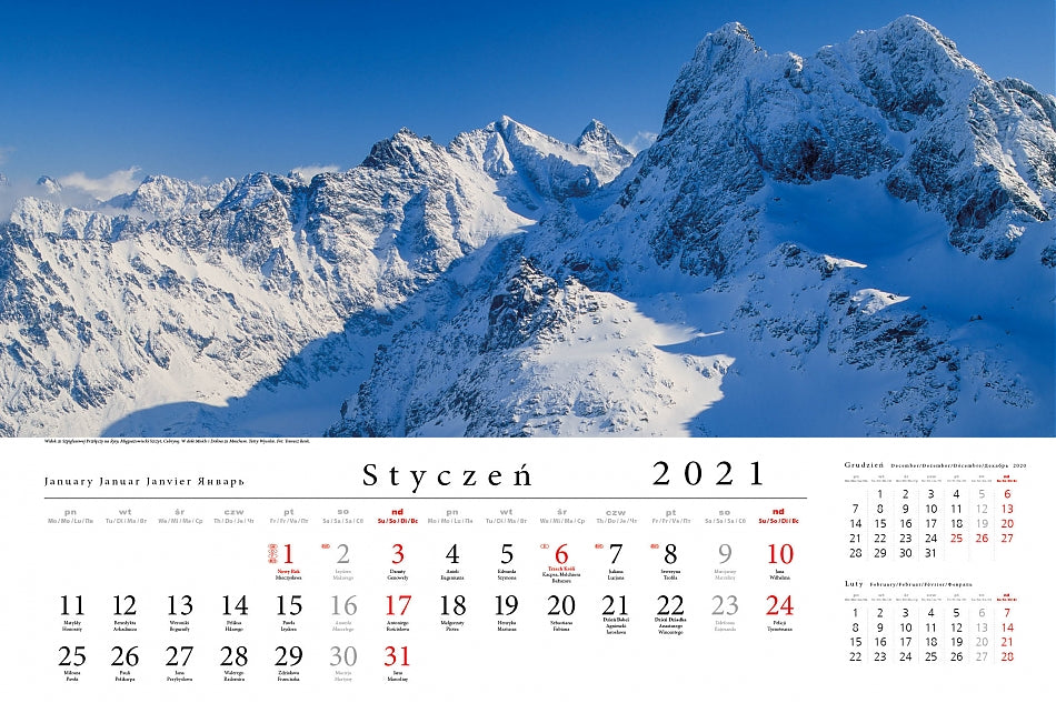 Kalendarz ścienny wieloplanszowy TATRY W PANORAMIE 2021
