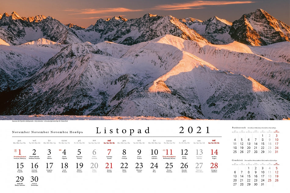 Kalendarz ścienny wieloplanszowy TATRY W PANORAMIE 2021