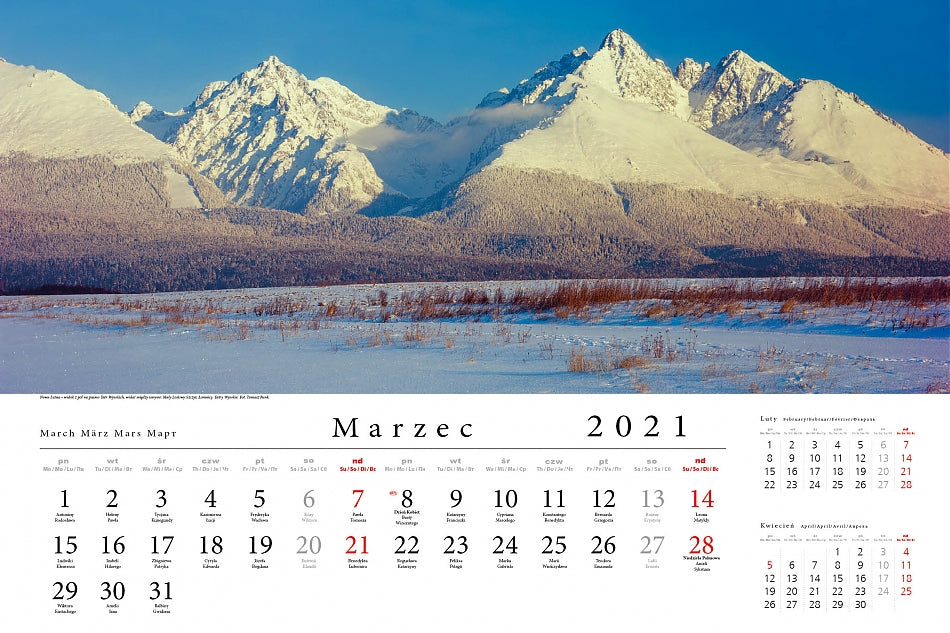 Kalendarz ścienny wieloplanszowy TATRY W PANORAMIE 2021