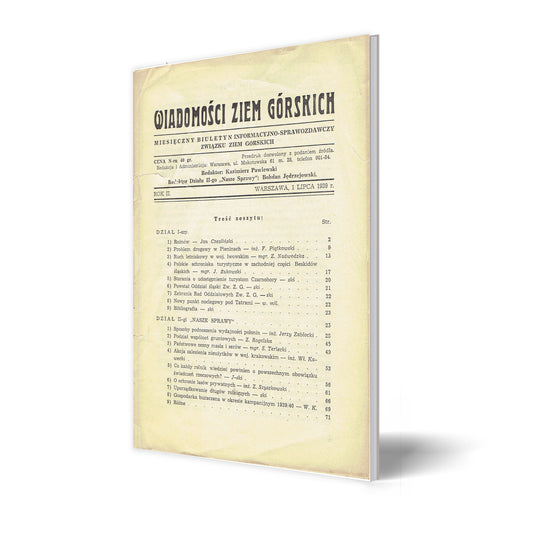 Wiadomości Ziem Górskich. Miesięczny Biuletyn Informacyjno-Sprawozdawczy Zarządu Głównego Związku Ziem Górskich 1939 Rok II